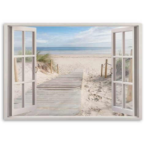 XXL Quadro Finestra: Vista Sulla Spiaggia - Paesaggio Marino Con Sentiero Tra Lerba E Cielo Azzurro 150594 - Foto 4