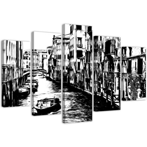 Quadro su tela 5 paneli Venezia Italia Bianco e Nero - 200x100 (1/5)