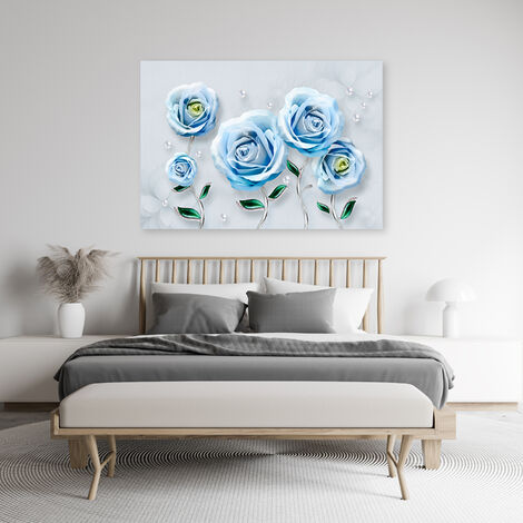 Quadro su tela, Rose 3D blu - 120x80