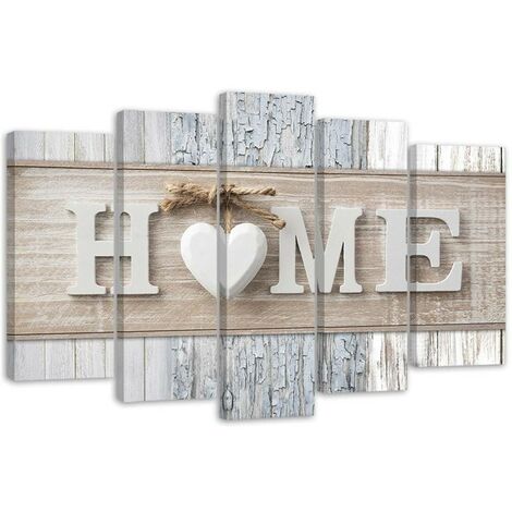 Quadri Quadro 5 pezzi Stampa su tela Home Cuore tavole di legno Vintage - 200x100
