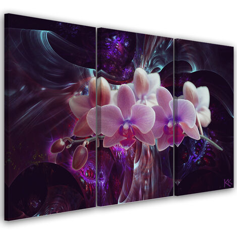 Quadro su tela 3 paneli, Orchidea bianca su uno sfondo scuro - 150x100 (1/4)
