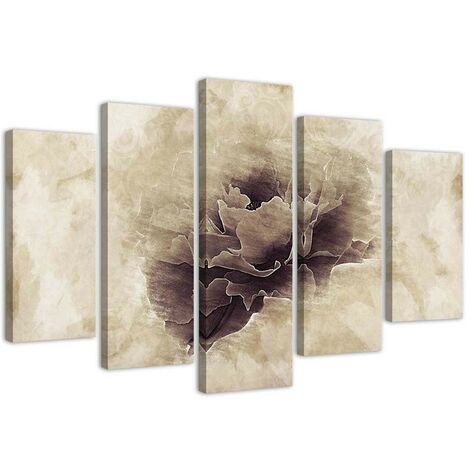 Quadro su tela 5 paneli Fiore di rosa Beige Natura - 100x70 (1/5)