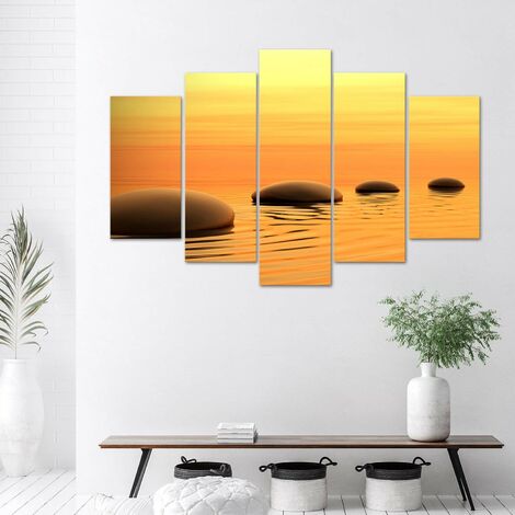Quadro su tela 5 paneli Pietre Zen Spa acqua gialla - 100x70