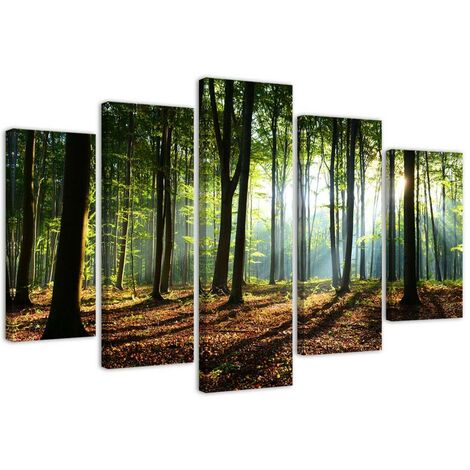 Quadri Quadro 5 pezzi Stampa su tela Foresta Verde Natura - 200x100 (1/5)
