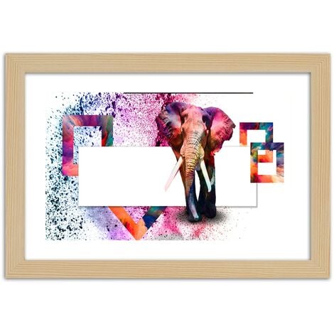 Quadro con cornice, Elefante colorato - 60x40