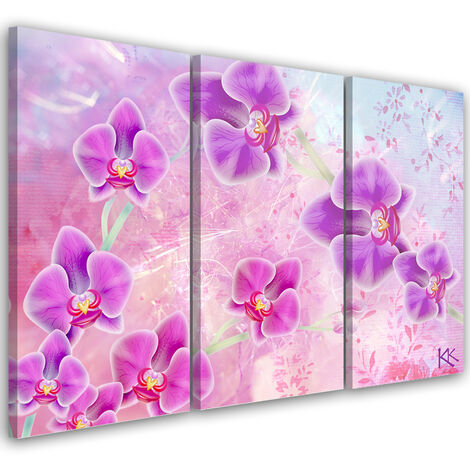 Panther Print Stampa Su Tela Con Orchidea Viola - Quadro Decorativo 45x30 Cm, Incorniciato, Pronto Da Appendere