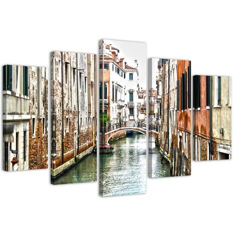 Quadri Quadro 5 pezzi Stampa su tela Canale di Venezia Italia Città - 200x100 (1/5)