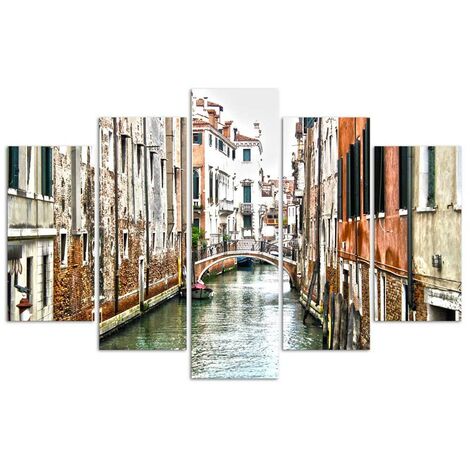 Quadri Quadro 5 pezzi Stampa su tela Canale di Venezia Italia Città -  200x100