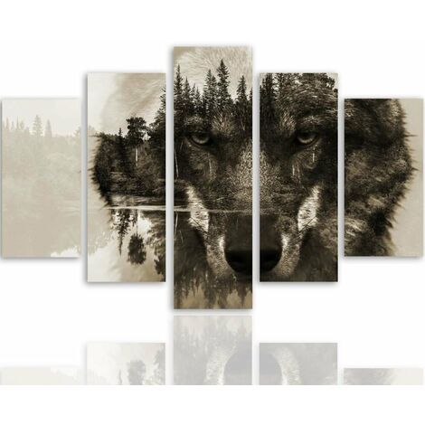 Quadro Su Tela, Lupo Nella Nebbia Foresta Natura - 120x80 - Foto 5