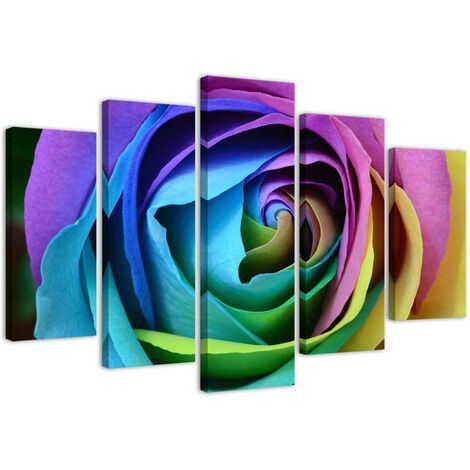Quadro su tela 5 paneli Fiore di rosa colorato - 150x100 (1/5)