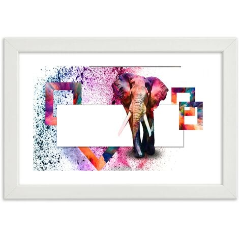Quadro con cornice, Elefante colorato - 90x60