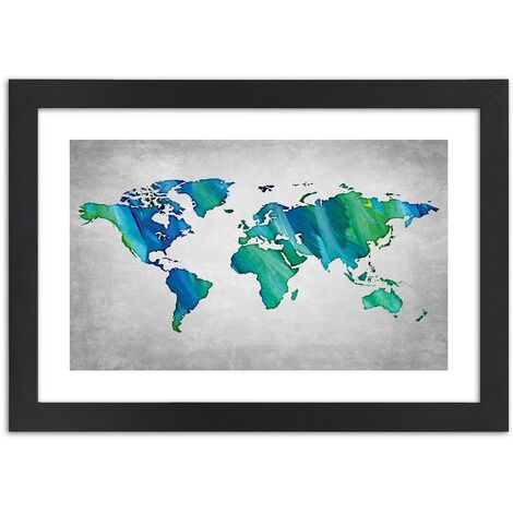 Quadro con cornice, Mappa del mondo in diversi colori - 60x40