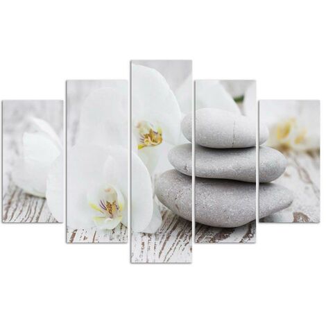 Tableau Moderne Sur Toile - Pierres Noires Et Orchidée - Décoration Zen Pour La Maison