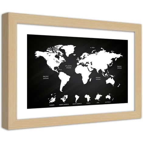 Quadro con cornice, Mappa del mondo e continenti in contrasto - 60x40 (1/5)