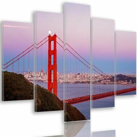 Quadri Quadro 5 pezzi Stampa su tela Ponte del Golden Gate - 200x100 (1/5)
