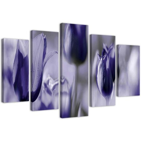 Stampa su tela 5 parti, Tulipani viola su un prato - 200x100 (1/4)