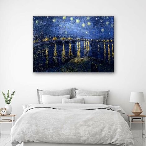 Paravento Pieghevole Van Gogh A 3 Pannelli, 60 Cm, Tela Con Iris E Notte Stellata, Separatore Per Casa E Ufficio, Legno Di Abete