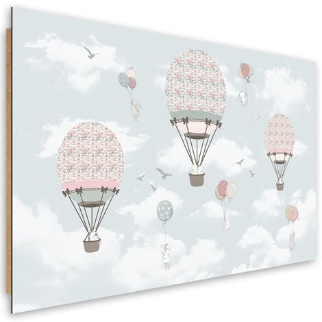 Quadro deco panel, Animali da volo a palloncini colorati - 90x60