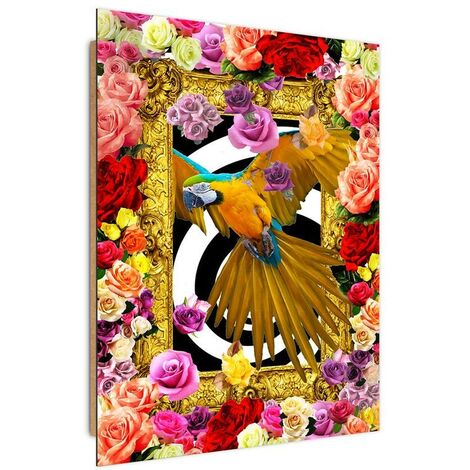 Quadro deco panel, Pappagallo e rose colorate - 70x100 (1/5)