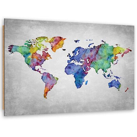 Quadro deco panel, Mappa del mondo multicolore - 90x60 (1/5)