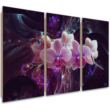 Quadro deco panel 3 paneli, Orchidea bianca su uno sfondo scuro - 90x60