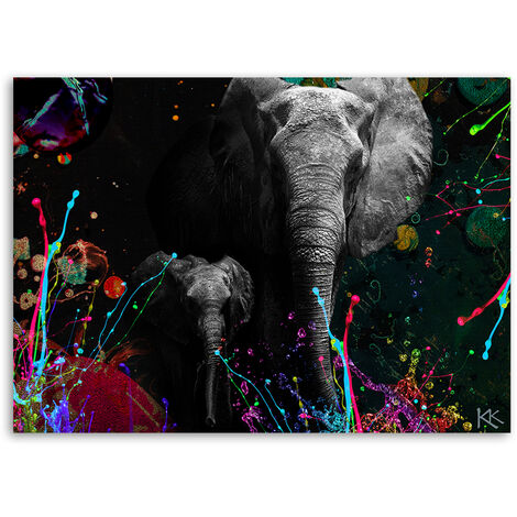 Quadro con cornice, Elefante colorato - 90x60