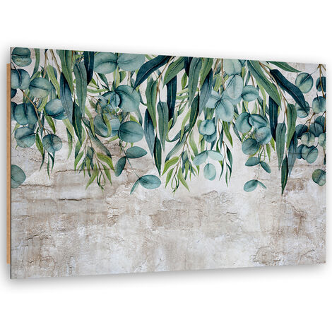 Quadro deco panel, Foglie verdi su uno sfondo in cemento - 120x80 (1/5)