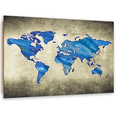 Quadro deco panel, Mappa del mondo blu - 90x60