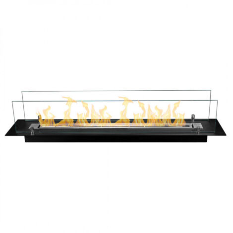 bruciatore per camino bioetanolo divina fire in vetro e acciaio nero 99x19,4x21 cm