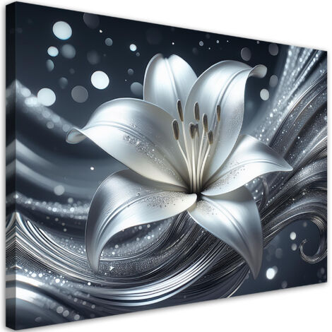 Quadro su tela, Fiore astratto d'argento - 100x70