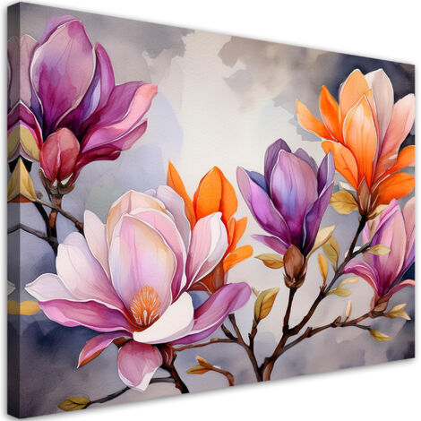 Quadro su tela, Fiore acquerello a colori - 60x40 (1/5)