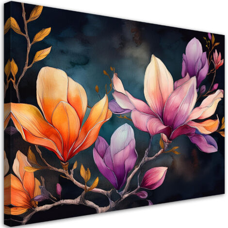 Quadro Su Tela Astratto Fiore Giallo – 60x80 Cm – 3 Pannelli – Stampe Moderne Per Parete Senza Cornice