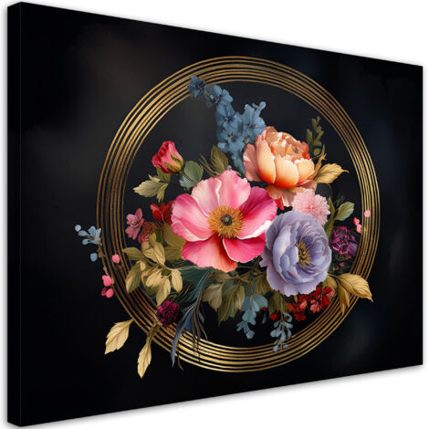 Quadro su tela, Fogliame di fiori Natura Oro - 60x40 (1/5)