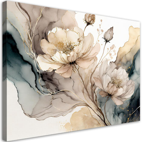 Quadro su tela, Fiori astratti ad acquerello - 90x60