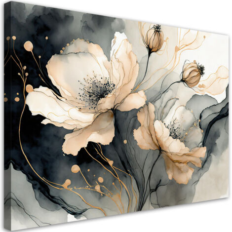 Quadro su tela, Fiori beige ad acquerello - 120x80