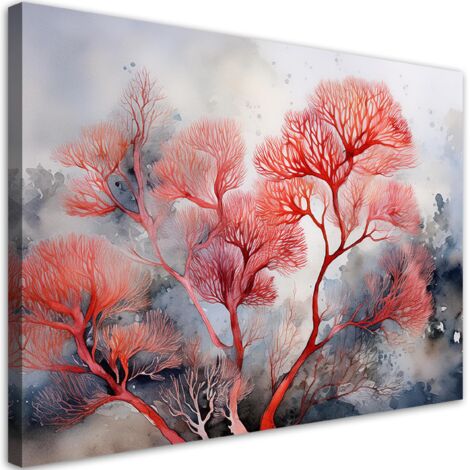 Quadro su tela, Piante astratte rosse - 60x40 (1/5)