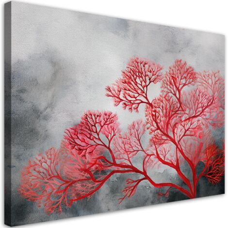 Quadro su tela, Alberi Piante Rosso - 90x60
