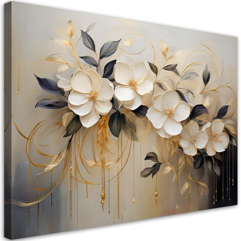 Dipinto Su Tela Moderno Con Fiori Colorati - Quadro 3D Per Pareti, 30x40cm, Con Cornice In Legno, Pronto Da Appendere