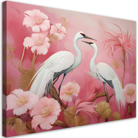 Quadro su tela, Gru Uccelli Fiori - 120x80 (1/5)