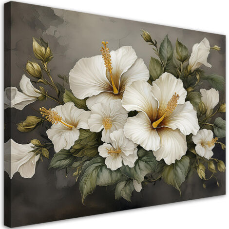 Quadro su tela, Fiore di ibisco bianco - 60x40 (1/5)