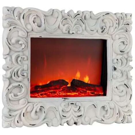 GMR Camino Elettrico Chic Bianco Shabby Effetto Fiamma - 66x18,5x52 cm