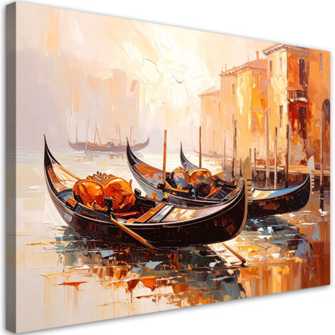 Quadro su tela, Venezia Città  Gondole Beige - 120x80 (1/2)