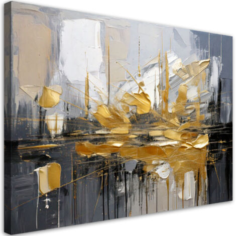 Quadro su tela, Astrattismo alla moda con accenti grigi e dorati - 100x70