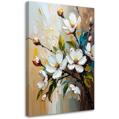 Quadro su tela, Fiori bianchi effetto pittura ad olio - 40x60