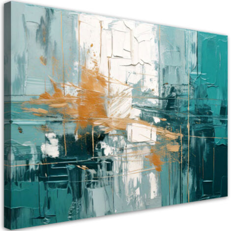 Quadro su tela, Astrattismo dipinto turchese oro - 100x70 (1/3)