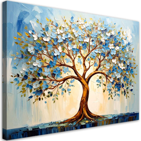 Quadro su tela, 3D Albero della vita blu Fiori Astratto - 100x70