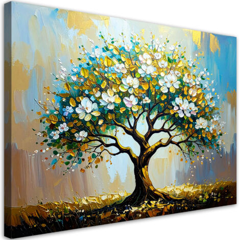 Quadro su tela, Albero della vita verde e dorato - 90x60