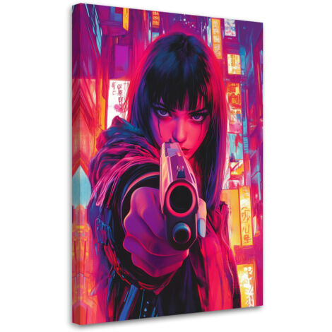 Quadro su tela, Donna con pistola Cyberpunk - 40x60 (1/3)