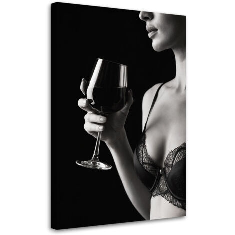 Quadro su tela, Donna in biancheria intima con un bicchiere di vino - 80x120 (1/3)