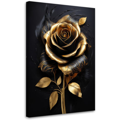 Quadro su tela, Fiore di rosa Oro Glamour nero - 40x60 (1/3)